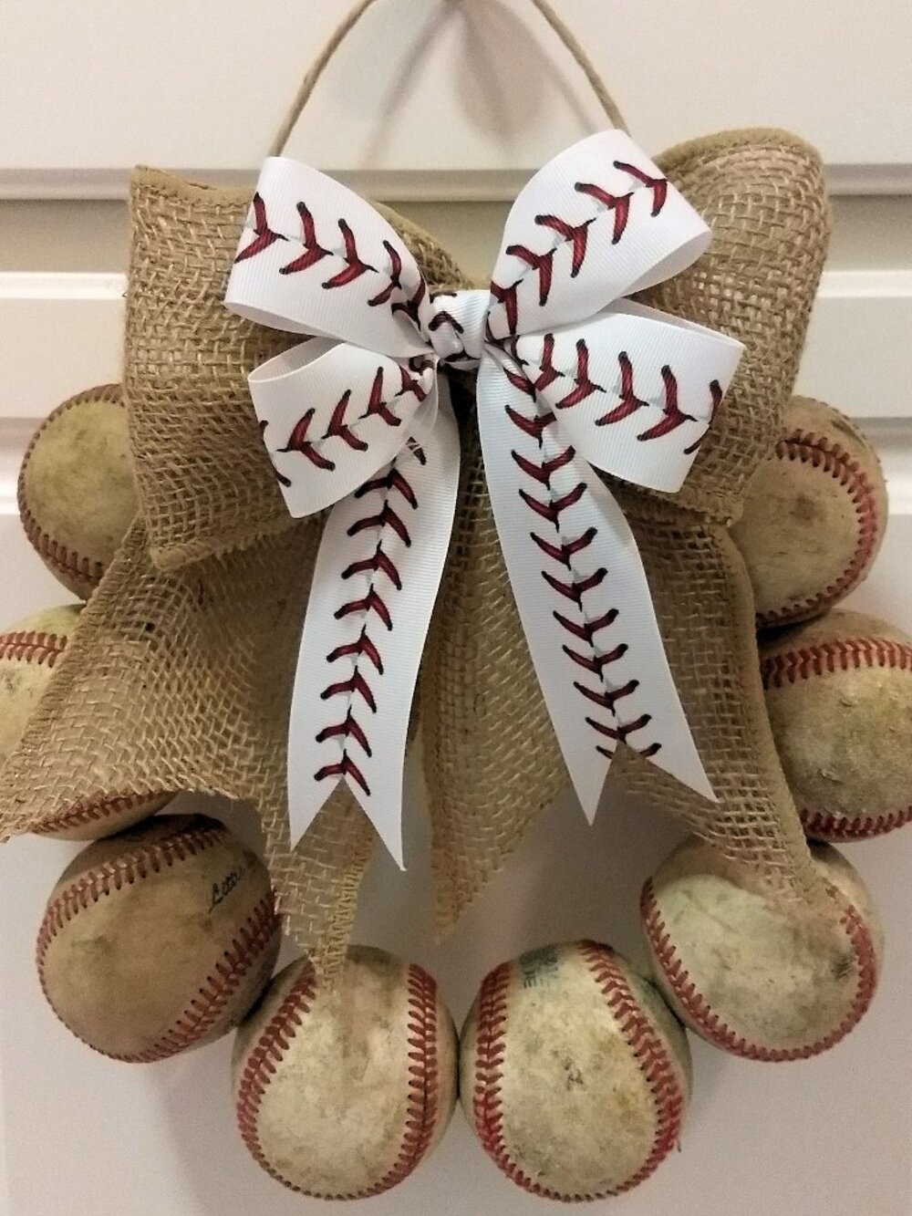 Used Leather Baseballs Door Wreath